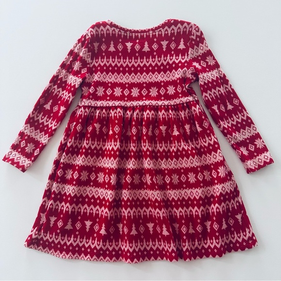 Old Navy 4T Toddler Girl Red Dress Holiday Christmas Tree Fair Isle - Picture 2 of 6